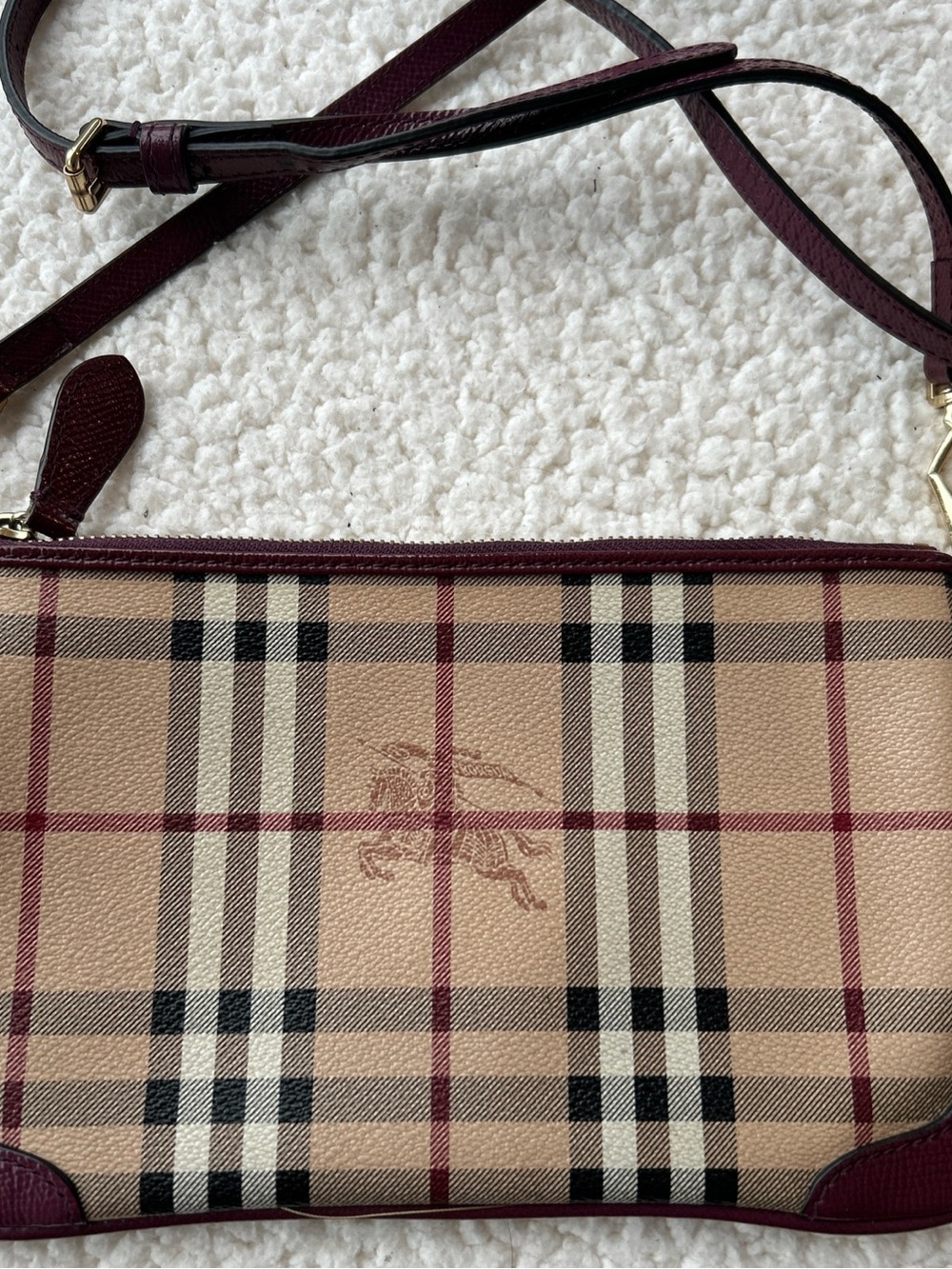 Authentic Burberry Checked Crossbody Bag with Burgundy Trim